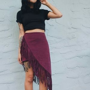 Express Fringe Suede Asymmetrical Skirt